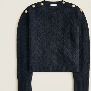 J Crew Black Cable Knit Sweater with Gold Buttons